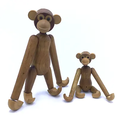 Lot Of  2 Vintage Kay Bojesen Style Wooden Teak Jointed Hanging Monkeys Japan • $179.99