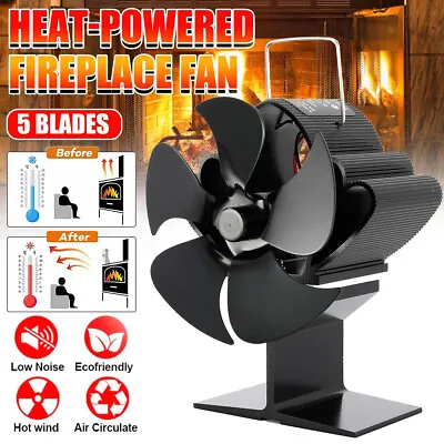 Eco Fireplace Fan Heat Powered Stove Fan Fire Heater Wood Stove Eco-Fan 5 Blades • £11.89