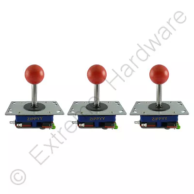 3 X Zippyy Long Shaft Ball Top Arcade Joysticks 2/4/8 Way (Red) Zippy MAME JAMMA • £26.99