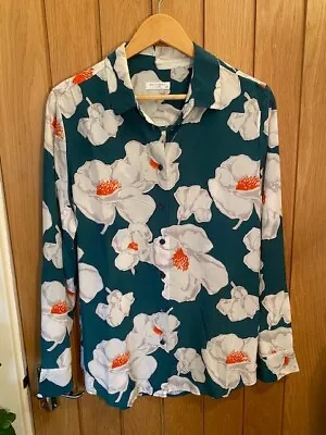 £26 • Buy Equipment Femme Dark Green, Cream, Orange Floral Silk Shirt Size L 12-14
