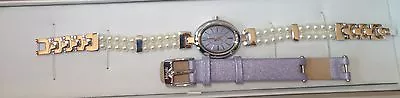 MISAKI Ladies Swiss Quartz Watch Stainless Steel With Pearls And Two Bands New • $67.05