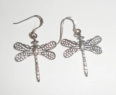 Vintage Sterling Silver Earrings Beautiful Dragonfly Design • $20.99