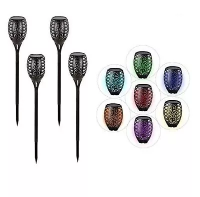 Pack Of 4 Solar Flame Torch 7 Colour Changing Outdoor Garden Landscaping Light • £19.99