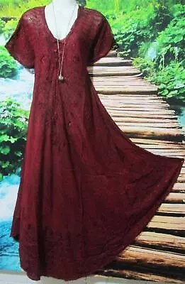 BOHO PEASANT MAROON GEORGETTE SLEEVE EMROIDERY LACE UP DRESS Reg 14-20 98-122CM • $39.99