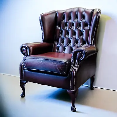 Chesterfield Oxblood Red Queen Anne Arm Chair On Cabriole Legs • £625