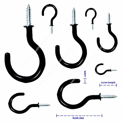 BLACK HOOKS PACK  *Screw In* CUP SHOULDERED Ceiling Kitchen Mug Peg Loop • £4.49