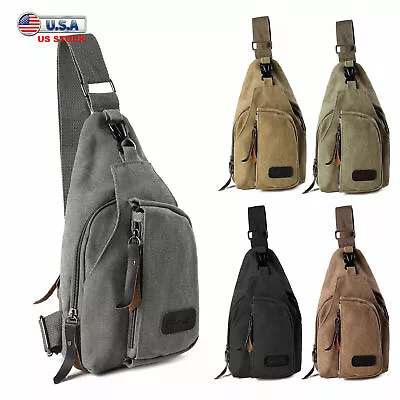 Men Women Shoulder Bag Sling Chest Pack Canvas Travel Hiking Chest Bag Daypack • $9.98