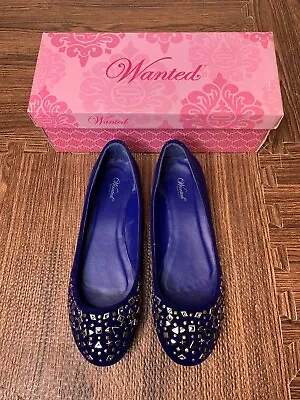 Wanted Flats Cosmo Blue Velvet Studded Sz 8  • $14.99