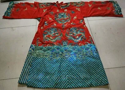 Red Chinese Qing Dynasty Emperors Formal Dress Embroidery Dragon Dragon Robe • $345