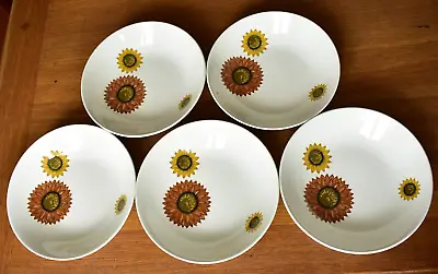 Vintage J&g Meakin Palma Sunflower Large Cereal / Soup Bowls X 5 • £14.99