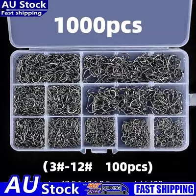 Mixed Sizes Fishing Hooks Set High Carbon Steel Sharp Barbed Hook (1000pcs) • $15.59