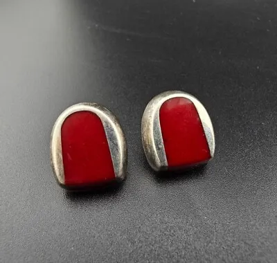 Vintage Mexico Sterling 925 Inlaid Red Coral Stud Earrings • $45