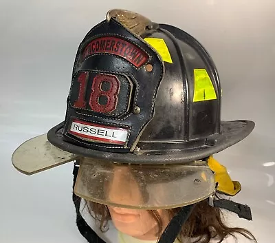 Firefighter Fireman Helmet Black - Newcomerstown Ohio - Ners #18 -  Russell  • $199.99