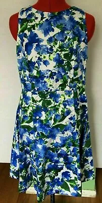 Milly For Design Nation A-line Dress Womens Size 12 Blue Floral Sleeveless T • $9.99