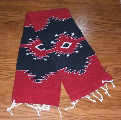 Table Runner 40x8 + Fringe Woven Wool Oaxaca Mexico Southwestern Design E7 • $59.95