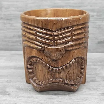 Vintage Hand Carved Wooden Tiki Face Coffee Mug Cup Hawaii Bar Ware Monkeypod • $14.99