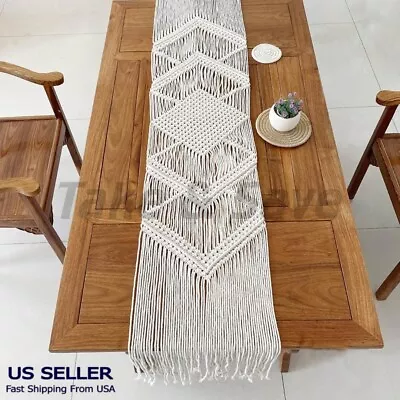 Macrame Table Runner 80 Inch Boho Cotton Farmhouse Style Includes Wall Hanging • $13.99