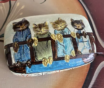 Antique Vintage Hand Painted Lacquered Box Trinket Box Jewelry Box Small Cats • $25