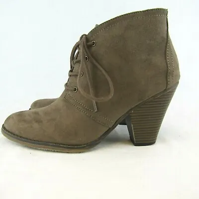 MIA Kellie Ankle Boots Brown Faux Suede Lace Up Block Heel Womens Size 8.5 • $5.95