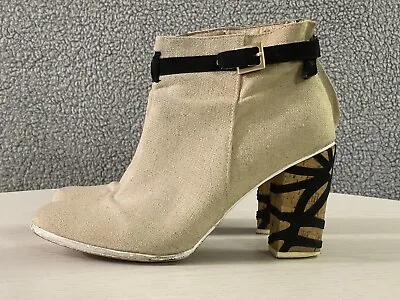 Miss Albright Ankle Boots Women's Size 10M Beige Cork Heel Ankle Strap Back Zip • $29.99