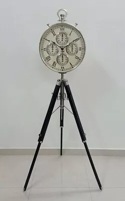 Designer Vintage Style Industrial Tripod Floor Clock For Kitchen Living Room Out • $220.99