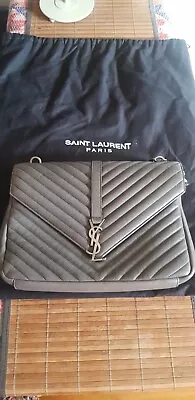 Authentic Saint Laurent Gray Matelassé Sheepskin Large College Bag • $1500