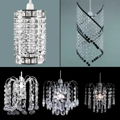 Chandelier Style Acrylic Crystal Light Shades Beaded Droplet Ceiling Pendant • £13.99