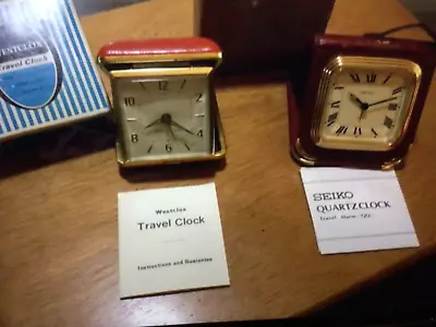 2 Vtg Travel Alarm Clocks Seiko Westclox Japan Boxes Working • $22