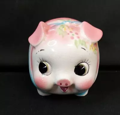 Vintage Ceramic Pig Piggy Bank Pink Flowers Made In Japen 6 Inch • $15.95