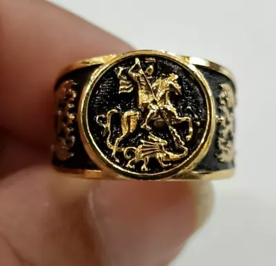 Solid  Plain Antique Finish 14 K Pure Gold Men Ring Horse Warrior Size Us 9 • $1276