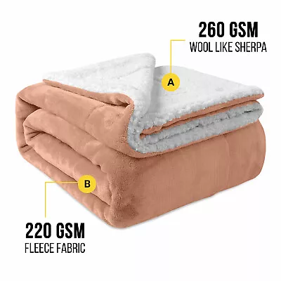 Camel Sherpa Fleece Blanket Ultra Soft Twin Full Queen Size Sofa Bed Mink Throws • $22.99