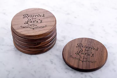 £5.99 • Buy Personalised Engraved Wooden Walnut Coasters Wedding Perfect Gift Custom Round