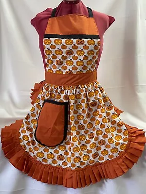 £26.99 • Buy RETRO VINTAGE 50s STYLE FULL APRON / PINNY - HALLOWEEN PUMPKINS With RUST TRIM