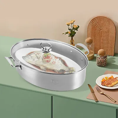 Oval Fish Steamer Pan Turkey Chicken Fish Veggie Steame W/Rack Stainless Steel • $43