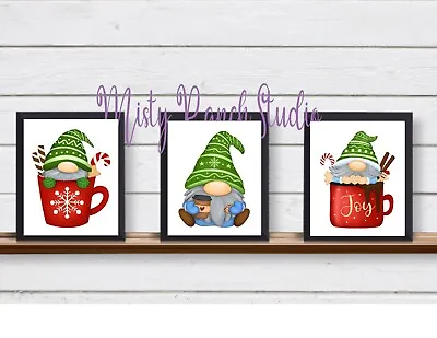 Set Of 3 Christmas Gnomes Coffee Kitchen UNFRAMED Wall Art Prints Holiday Decor • $8.99