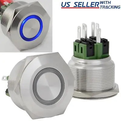 28mm Stainless Steel Momentary Push Button Switch With Blue LED • $11.99