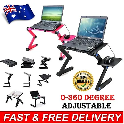 $39.89 • Buy Adjustable Foldable Laptop Stand Desk Colling Fan Table Tray Portable Mouse Pad 