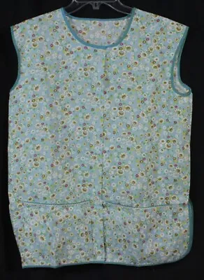 Vtg Cottagecore Full Apron Smock Daisies Lunch Lady Bib Country Snaps Pristine • $22.79