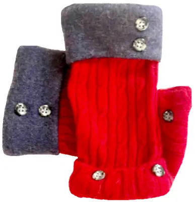 Fingerless Gloves Red Gray 100% Cashmere M - L Medium - Large Women's Mittens • $32.98