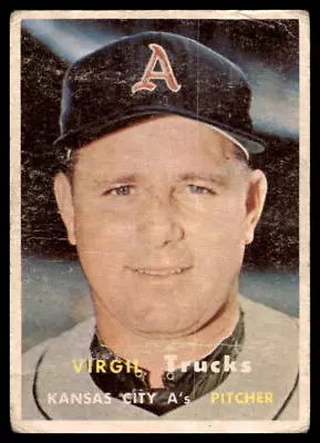 1957 Topps #187 Virgil Trucks  Kansas City Athletics Low Grade Crease • $1