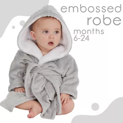 Baby Girls Boys Embossed Sherpa Lined Hood Dressing Gown 6-12 12-18 18-24 Months • £9.99