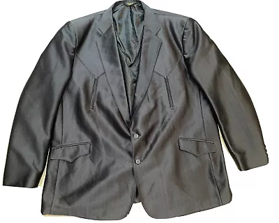 Mesquite Niver Western Blazer Jacket 54L Black Sawtooth Pockets 2 Button Notch • $66