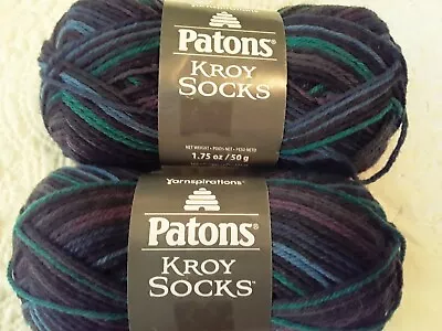 Patons Kroy Socks Sock Yarn 2 Sks Wool-Nylon Magic Stripes Blue Black 166 Yds Ea • $15.25