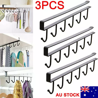 3X 6 Hooks Mug Cup Rack Holder Under Shelf Kitchen Cabinet Hanger Organiser • $10.99