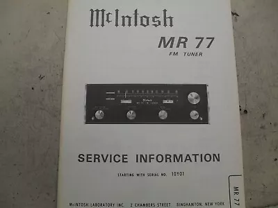 McIntosh MR-77 Tuner Service Manual *Original* • $17