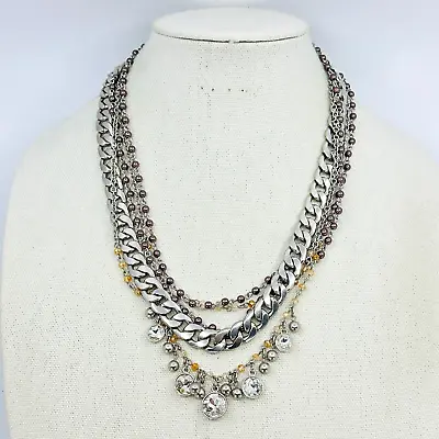 Cookie Lee Necklace Layered Multi Strand Crystal Beaded Chain Link Jewelry • $8.46