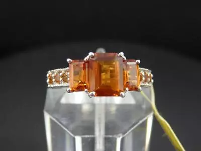 $65 • Buy LC Madeira Citrine 3 Stone Emerald Cut Sterling Ring - Sz 9 NWT