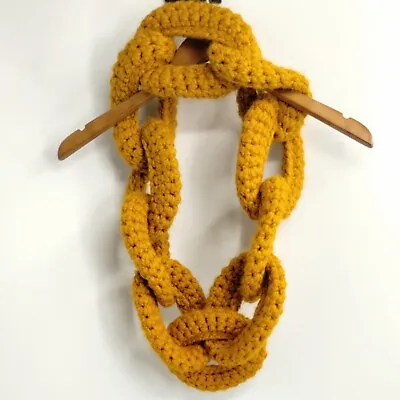 Handmade Scarf Chunky Crochet Chain Knit Infinity Cozy Gold Mustard O/S • $29.99