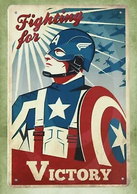 $18.89 • Buy Buy Home Decor Fighting For Victory Captain America Tin Metal Sign