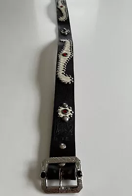 STUDDED JEWELS Rockabilly Tooled LEATHER Western Buckle BELT 50's Style • $79